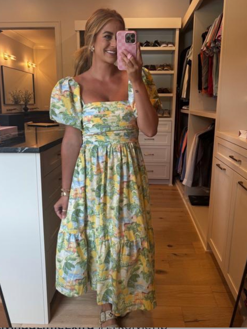 Abercrombie Emerson Italy Amalfi Coast Puff Sleeve Midi Dress Medium Like New